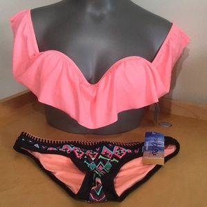 NWT peach - tribal Mix n match bikini and top set